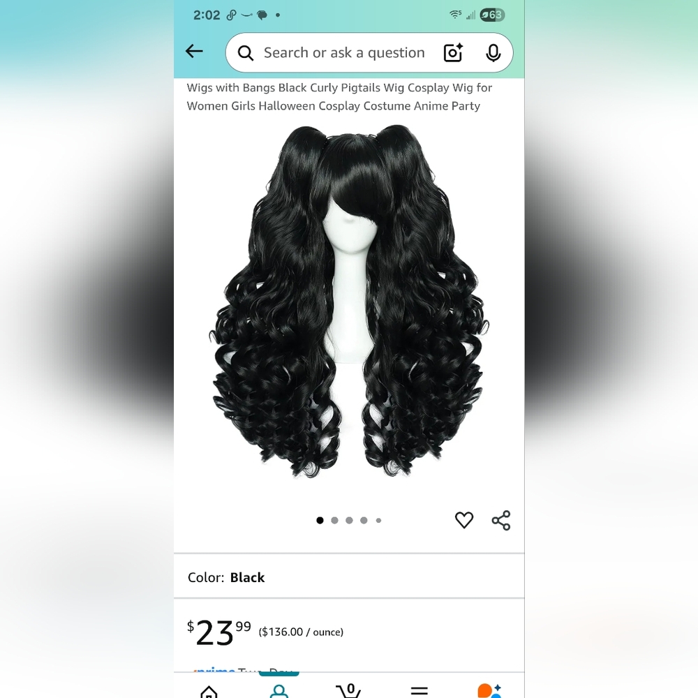 Black Curly Pigtails Wig with Bangs Nadja